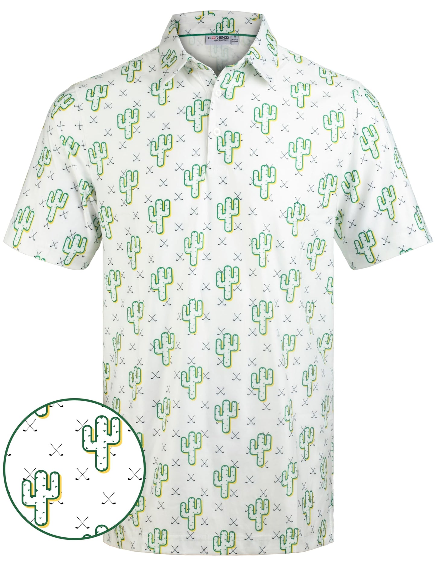 GORENZI Men's Golf Shirts Short Sleeve Moisture Wicking Print Cactus Shirt Men Performance Polo Golf Shirts for Men Dry Fit