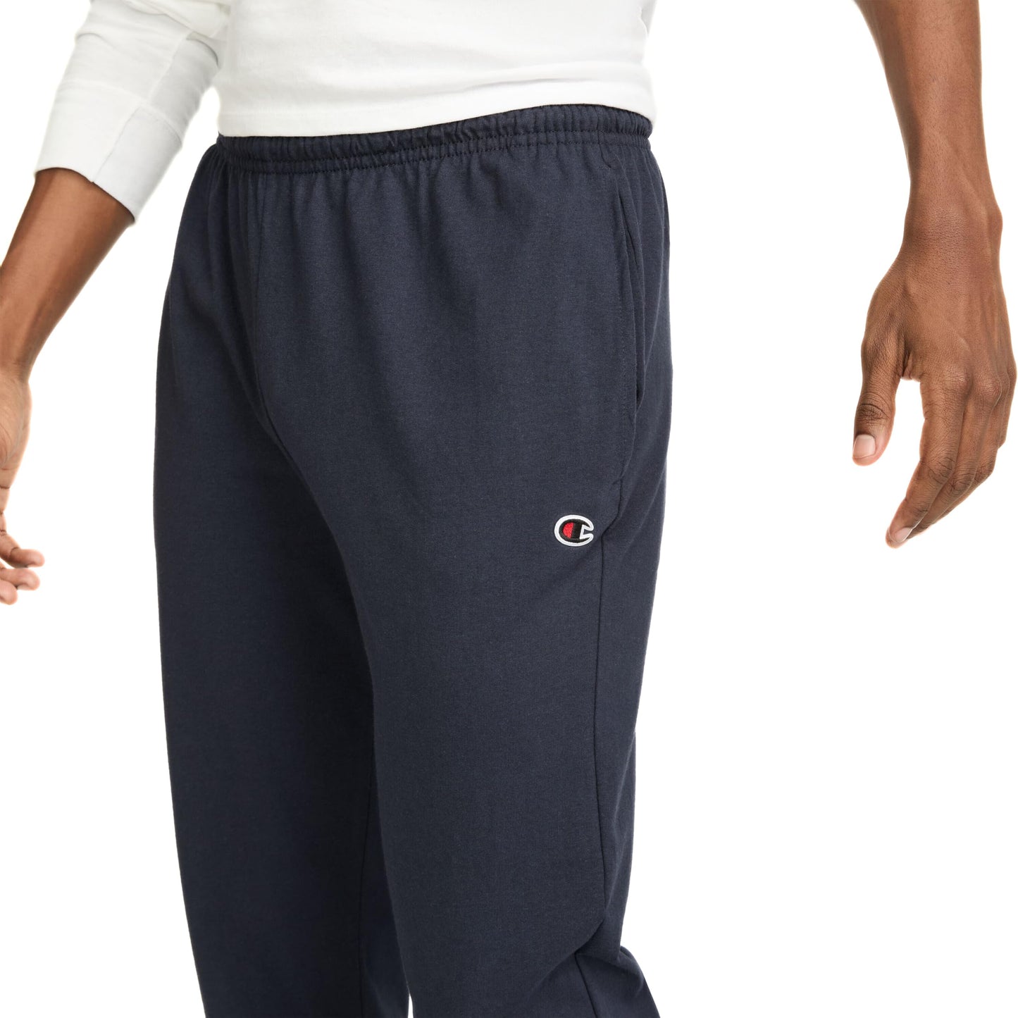Champion Men's Open-Bottom Lounge Pants, Standard Fit, Lightweight 100% Cotton, Available in Regular and Big & Tall, Navy, Large