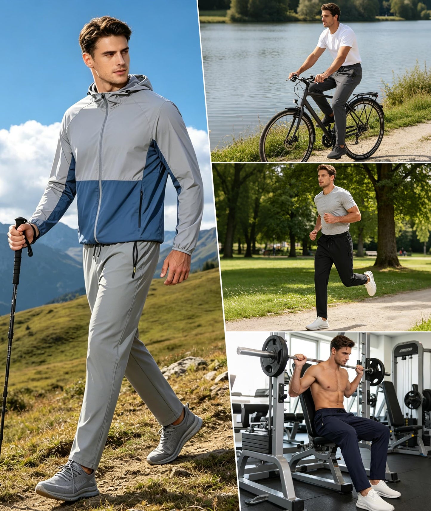 Zoofly Track Athletic Workout Pants for Men Quick-Dry Waterproof Zipper Pockets Lightweight Running Pants for Jogger Sweatpants Travel Casual Drack Grey L