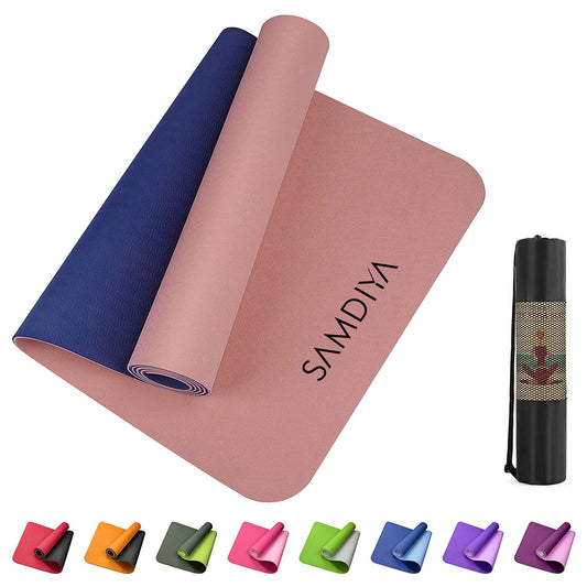 Samdiya Yoga Mat - TPE Classic 1/4 Inch Thick Pro Yoga Mat Eco Friendly Non Slip Fitness Exercise Mat with Carrying Strap-Workout Mat for Yoga, Pilates and Floor Exercises (Magenta-Pink)