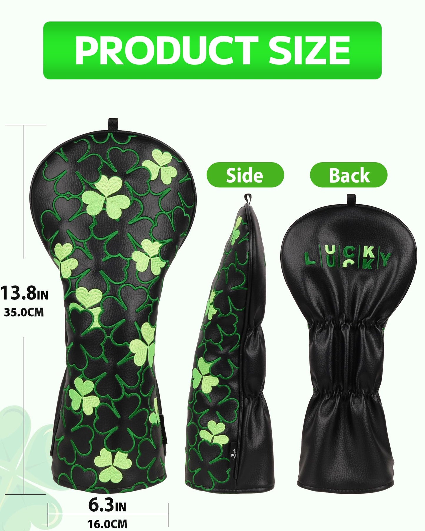 Big Teeth Golf Irish Luck Driver Headcover St. Patrick’S Day Driver Cover Black Driver Head Cover Lucky Clover Golf Driver Head Covers Green Shamrock