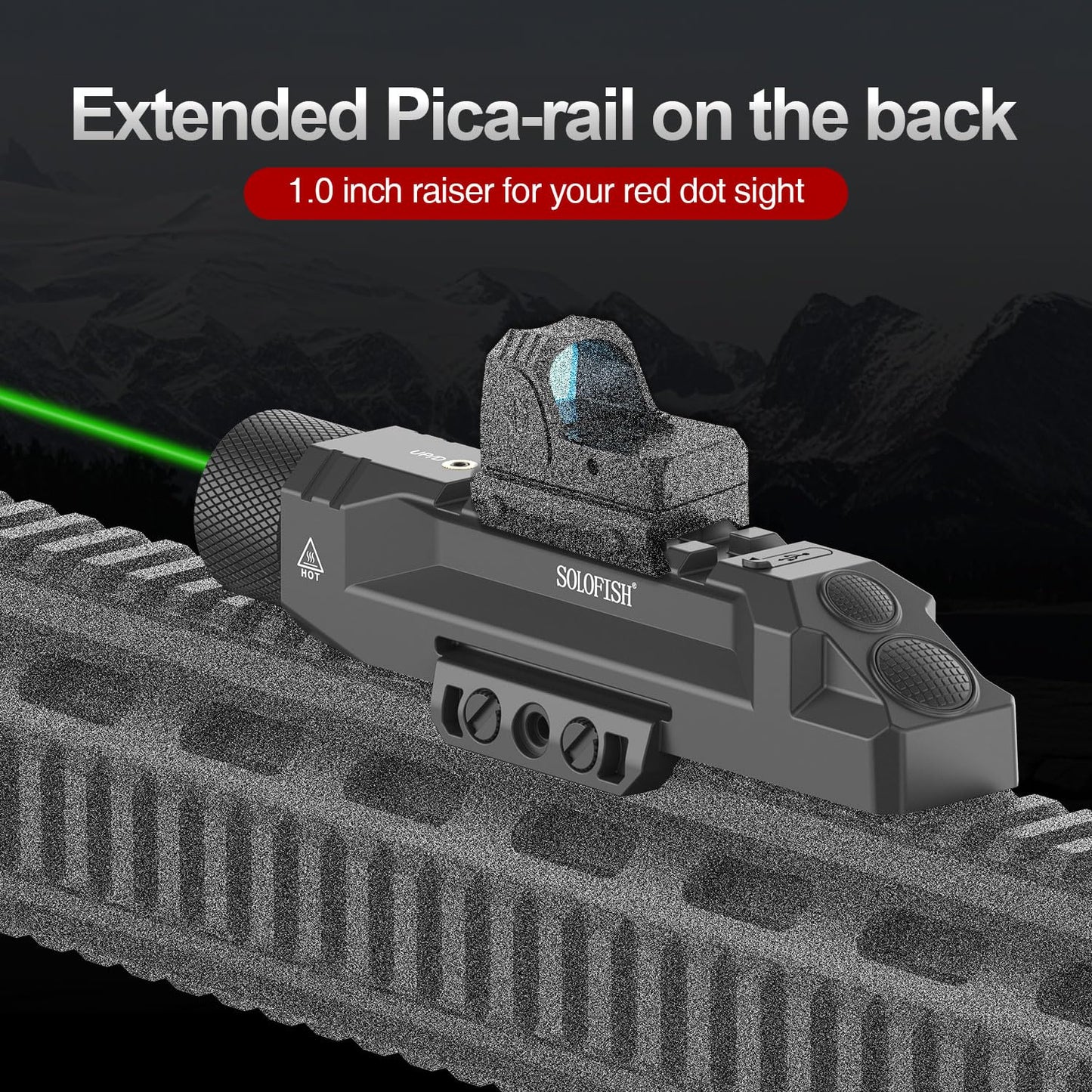 Solofish 1750 Lumens Green Laser Light Combo is Compatible with Picatinny/Mlok Rail for Rifle, Rechargeable Weapon Flashlight with Strobe/Momentary, with Power Level Indicator