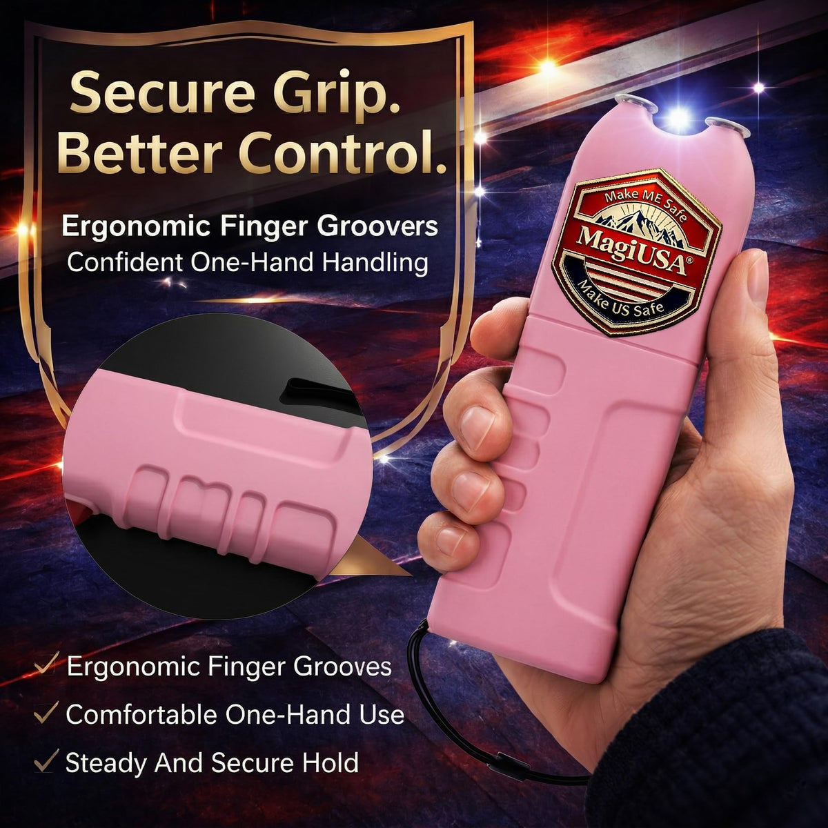 MagiUSA 989 Rechargeable Stun Gun for Self Defense, LED Flashlight, Pink