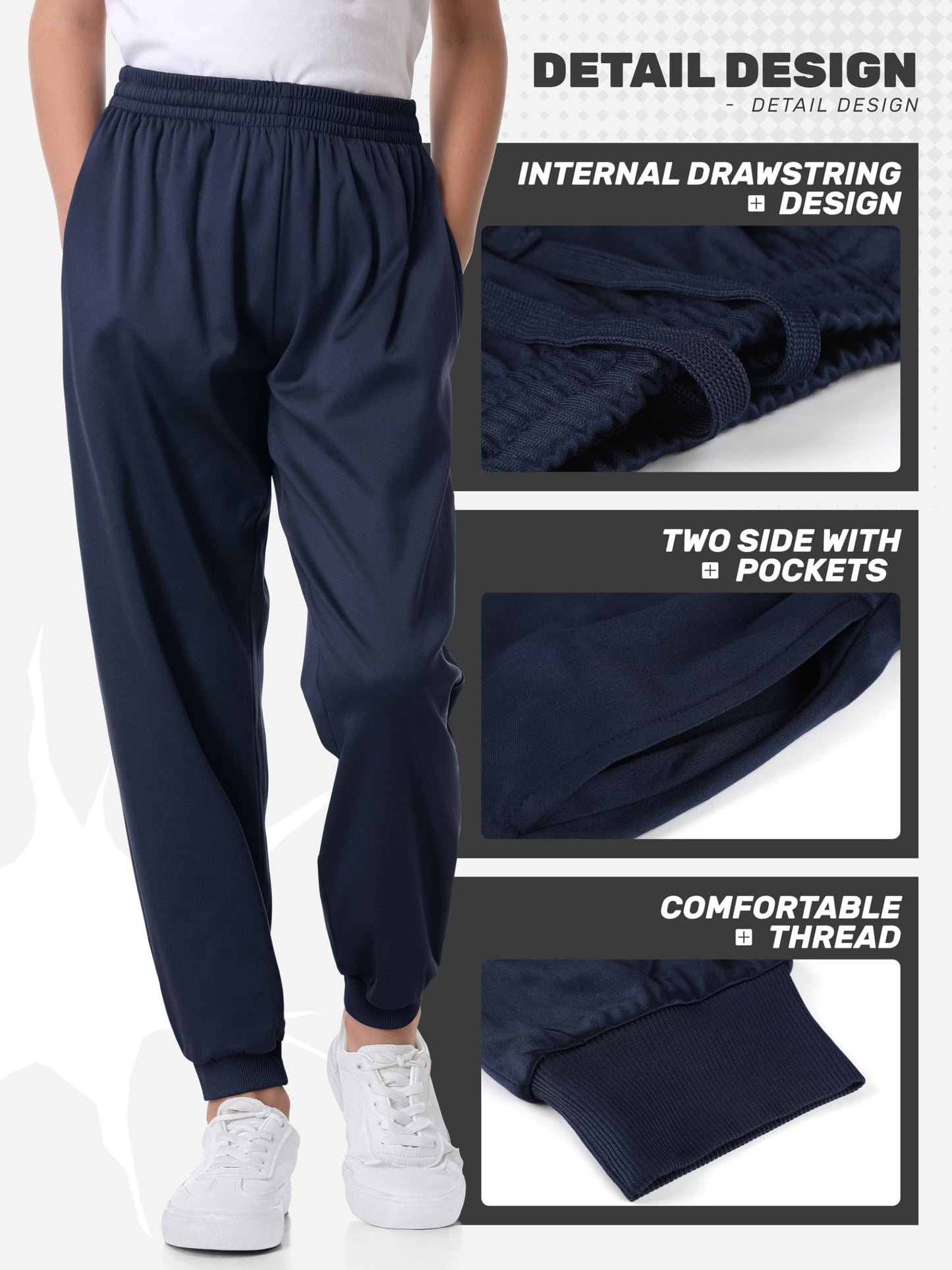 Cvaoo 3 Pack Boys Joggers Fleece Lined Sweatpants with Pockets, Boys Athletic Pants for Youth & Kids Sports, Running, Basketball and Outdoor Set A S