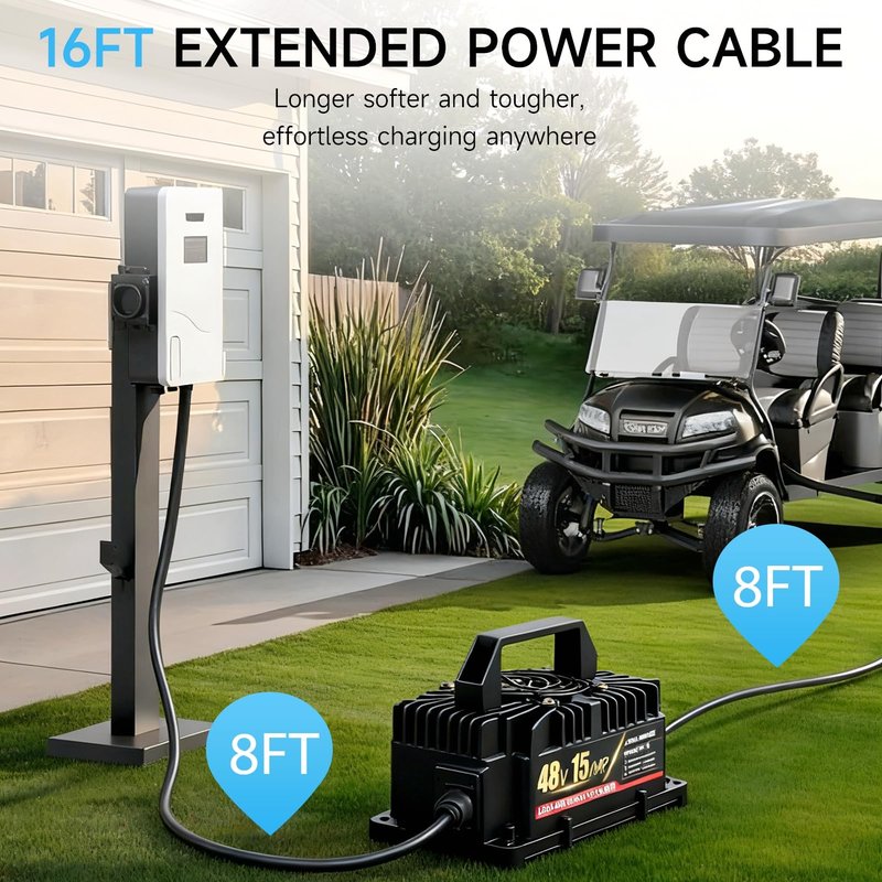 48 Volt 15 Amp Golf Cart Battery Charger for Club Car with 3-Pin Round Plug, Upgraded IP67 Waterproof Lead Acid Battery Charger