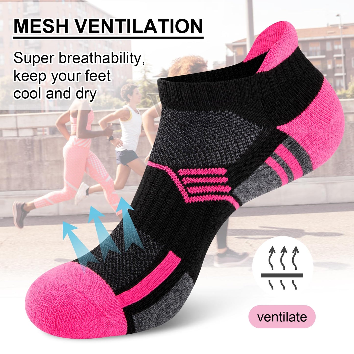 COOVAN Ankle Socks Womens Athletic Low Cut Thick Cushioned Running Socks with Tab 6 Pairs