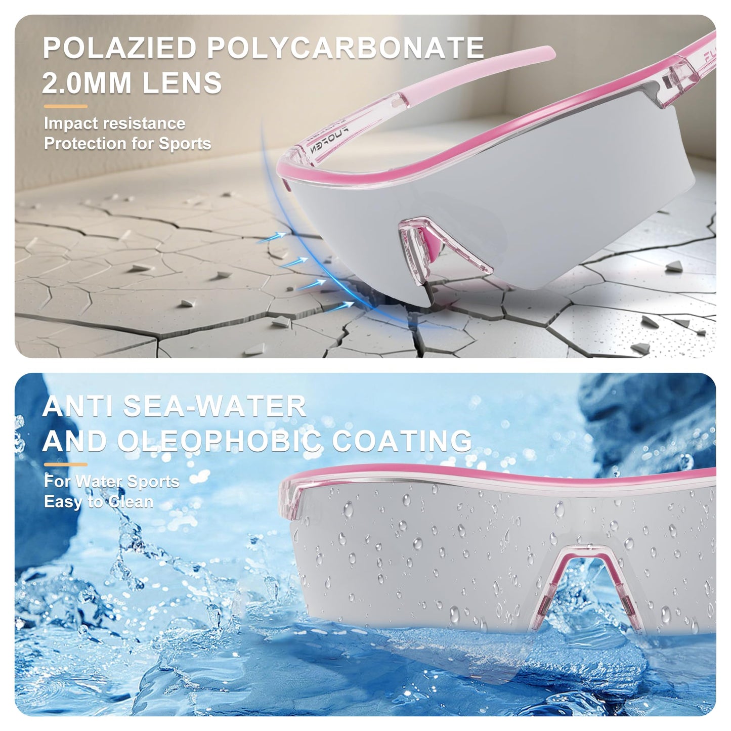 FUOFEN Polycarbonate Polarized Lens Shield Sports Sunglasses for Men Women For Golf, Pickleball, Running,Tennis,cycling, Pink