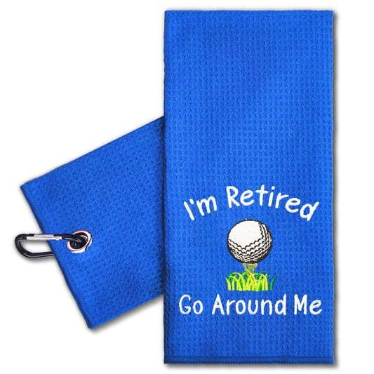 ERHACHAIJIA I'm Retired Go Around Me Embroidered Golf Towel with Clip. Funny Golf Accessories Gifts for Men Women Grandpa Grandma Golf Lover, Birthday Retirement Mother's Day
