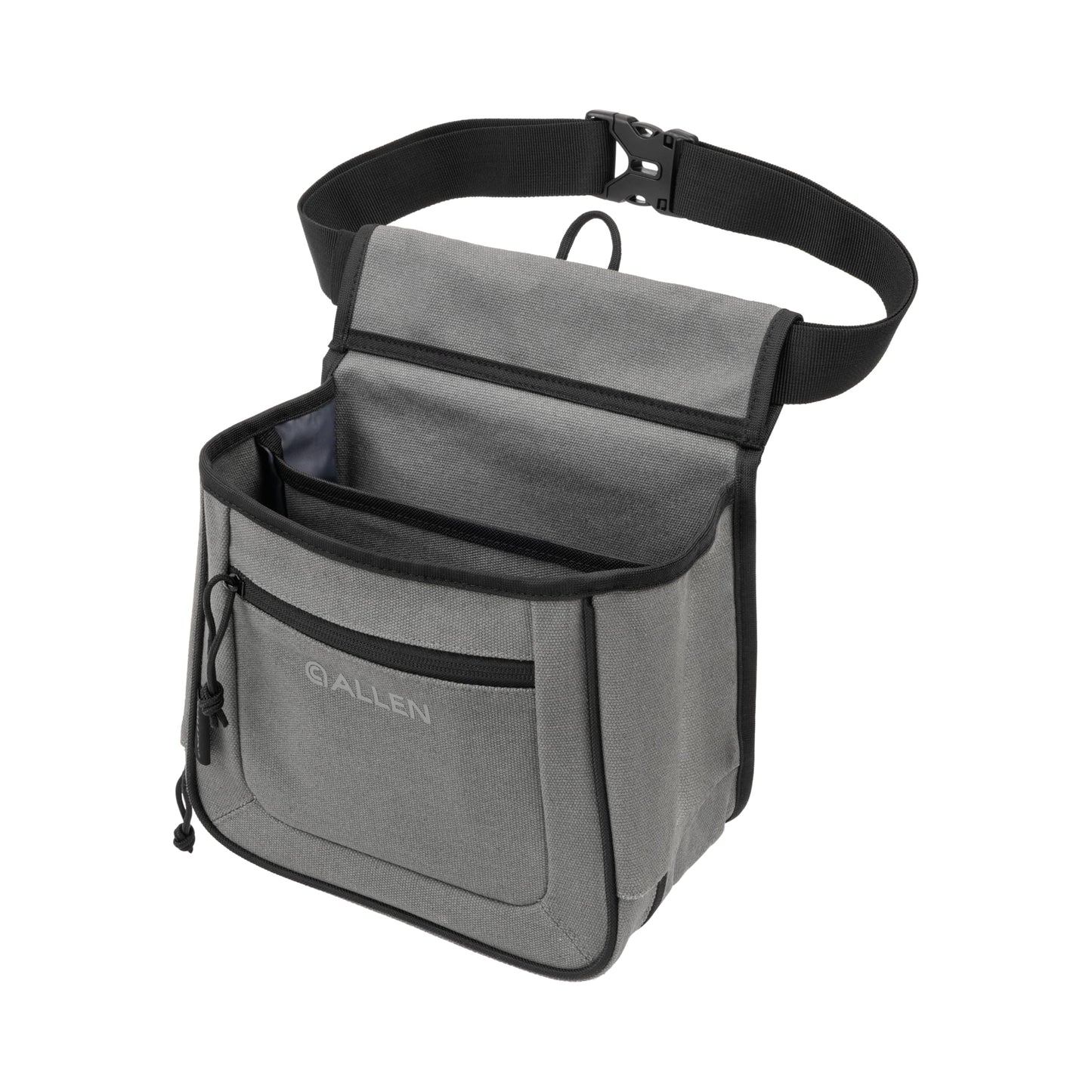 Allen Company Rival Double Compartment Shell Bag - Canvas Shotgun Shell Pouch Holds 2 Boxes of 12-Gauge Shells - Spent Hull Dump Pocket, Adjustable Belt for Trap, Skeet & Clay Shooting - Gray