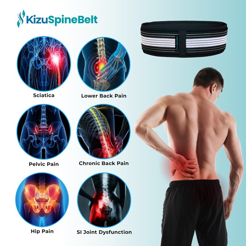 FREEZE2TRIM Kizu Relief Belt Sciatica Pain Relief Devices Lower Back Brace & SI Joint Support – Adjustable Back Support for Sciatic Pain Men & Women, Hip Compression Wrap (Regular Plus) (Hip Size 30-47")