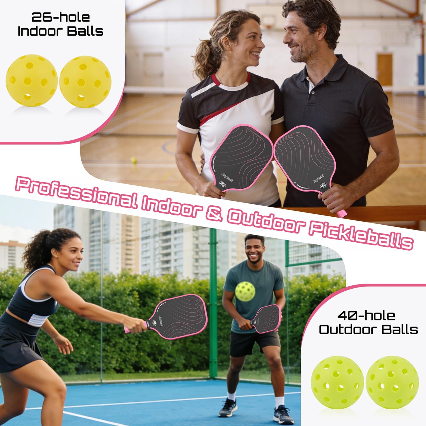 Joysent Pickleball Paddles Set, USAPA Approved Carbon Fiber Pickleball Set of 2 with Beginner Pickleball Rackets, Indoor Outdoor Pickle Balls for Adults Men Women, JT-1