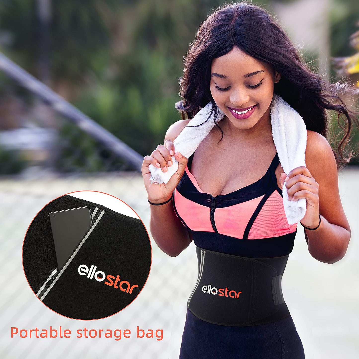 ellostar Waist Trimmer for Women & Men Tummy Control Band Waistline Body Shaper Sauna Sweatband, Sweat Shapewear, Workout Belt (Black with Zipper Pocket)