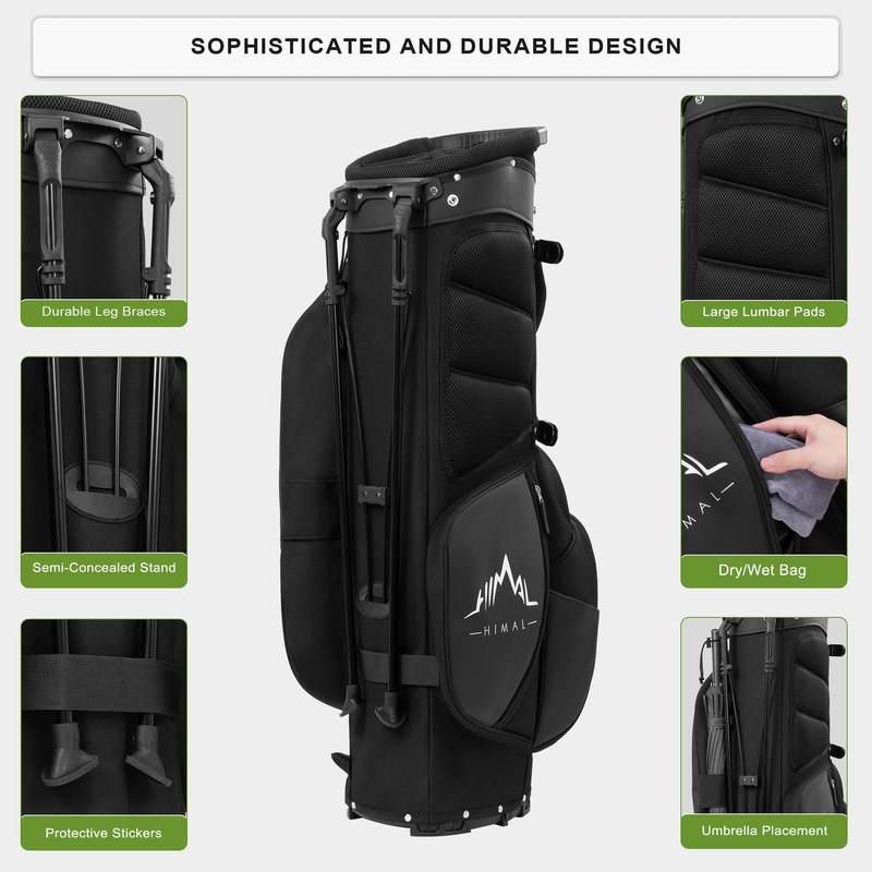 uniHimal Lightweight Golf Stand Bag with 5 Way Full-Length Dividers, Semi-Concealed Stand, Folding Base, Adjustable Dual Straps and 8 Pockets
