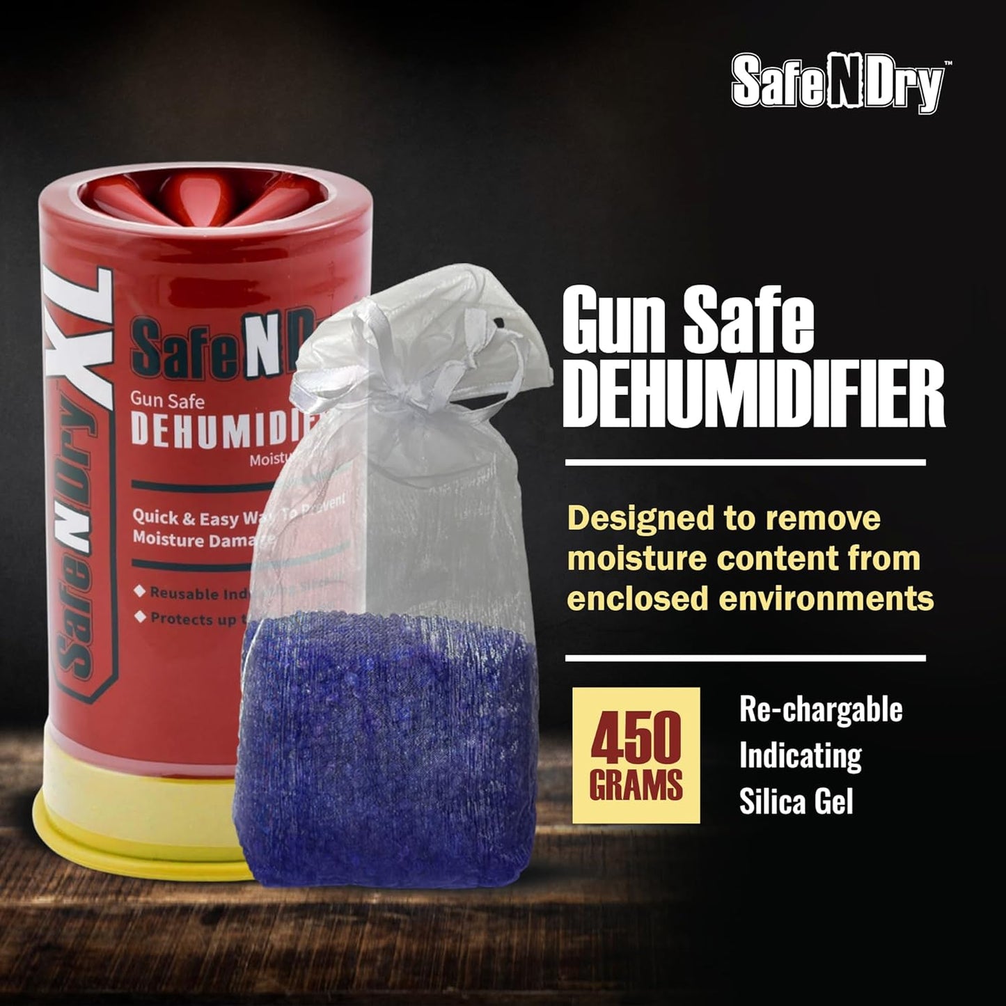 Gun Safe Dehumidifier - Portable Moisture Absorber | 450g Reusable Silica Gel for 60 Cubic Feet