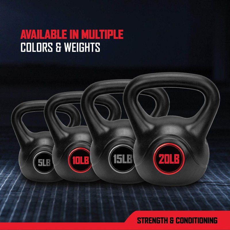 RBX Cement Kettlebell with Shock-Proof Plastic Coating - Kettlebell Sets for Home Gym and CrossFit Training, Comes in 4 Weight Options (5, 10, 15, 20 Pound Kettlebell Sets)