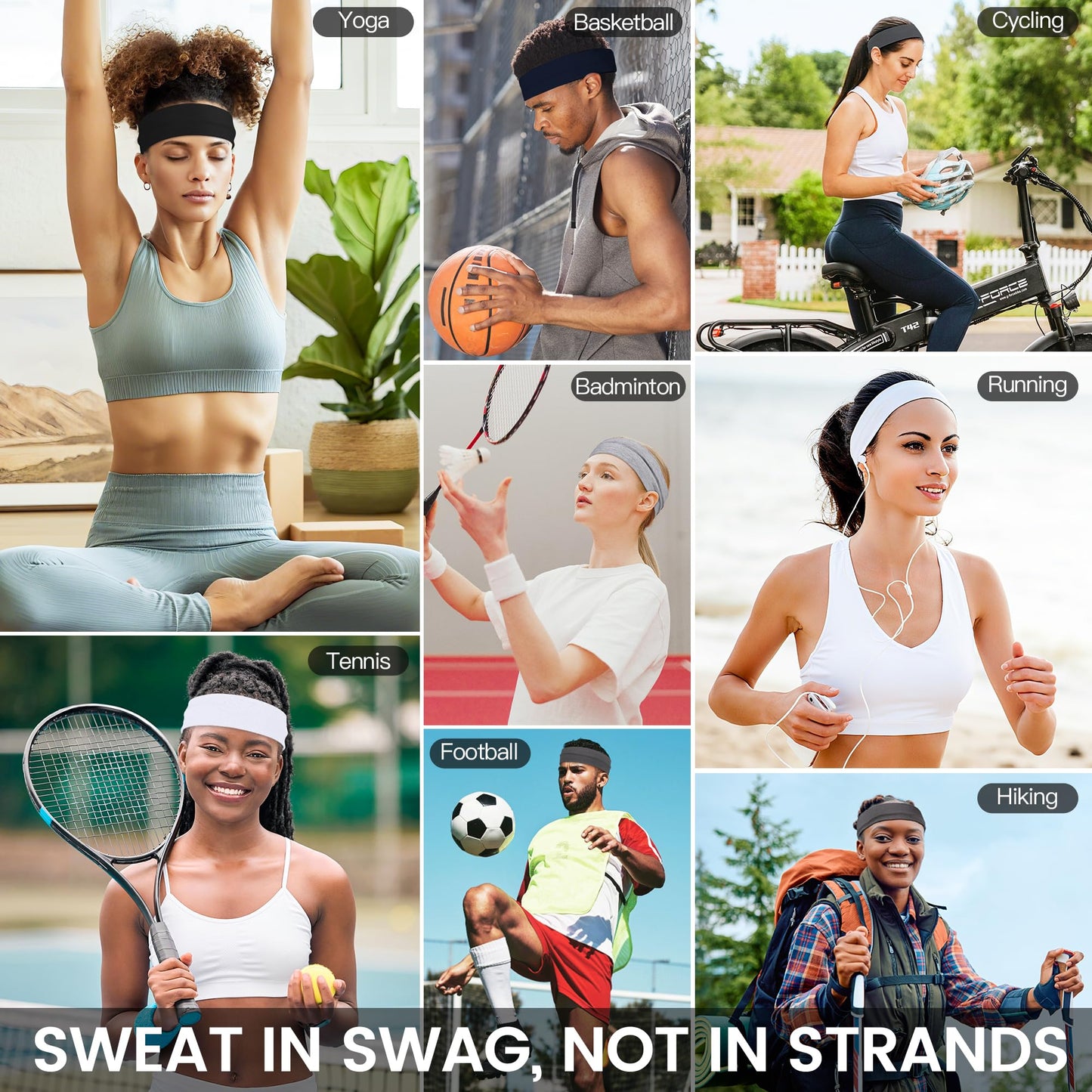 10 PCS Headbands for Women - Fashion Non Slip Headbands for Women and Men Perfect for Sports and Outdoor Activities in Summer, Including Running, Yoga, Cycling, Gym Workouts