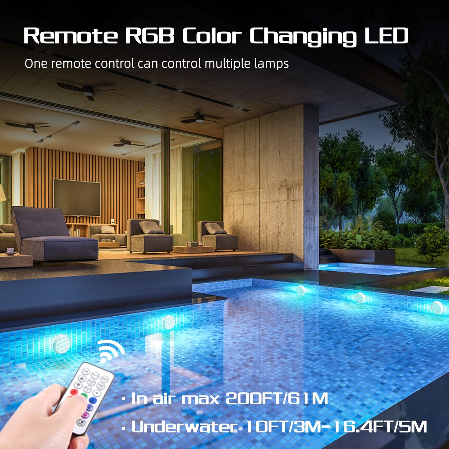 Ueyake Rechargeable Submersible Led Lights, Pool Lights with Remote, IP68 Full Waterproof Underwater Lights Built-in Magnet 16 Color Changing Floating Lights for Bathtubs, Ponds(4 Pack)