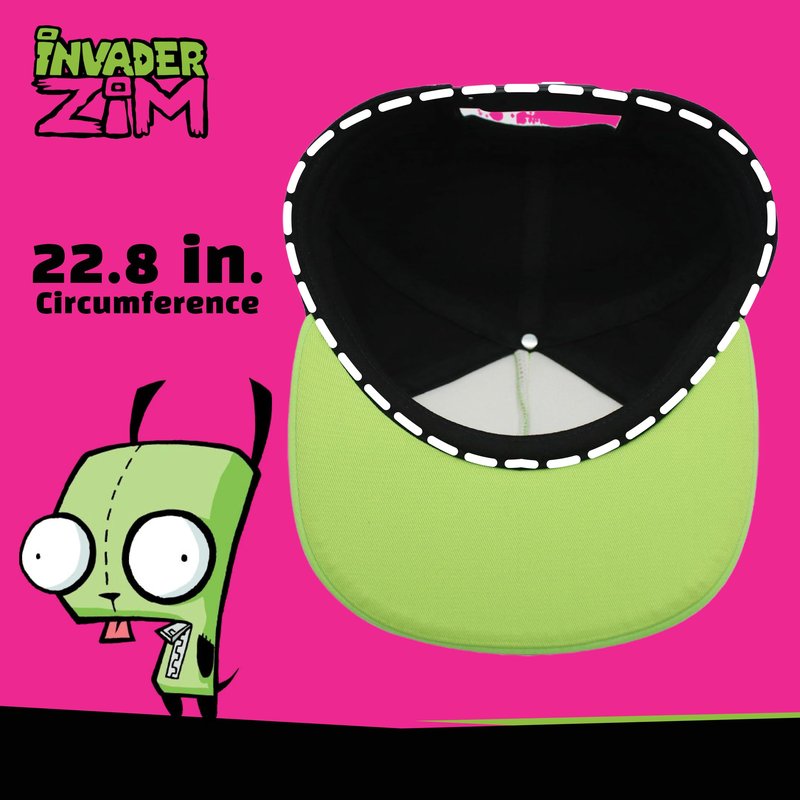 Invader Zim Baseball Cap, Gir Adult Snapback Hat with Flat Brim and 3D Ears and Eyes, Multi, One Size