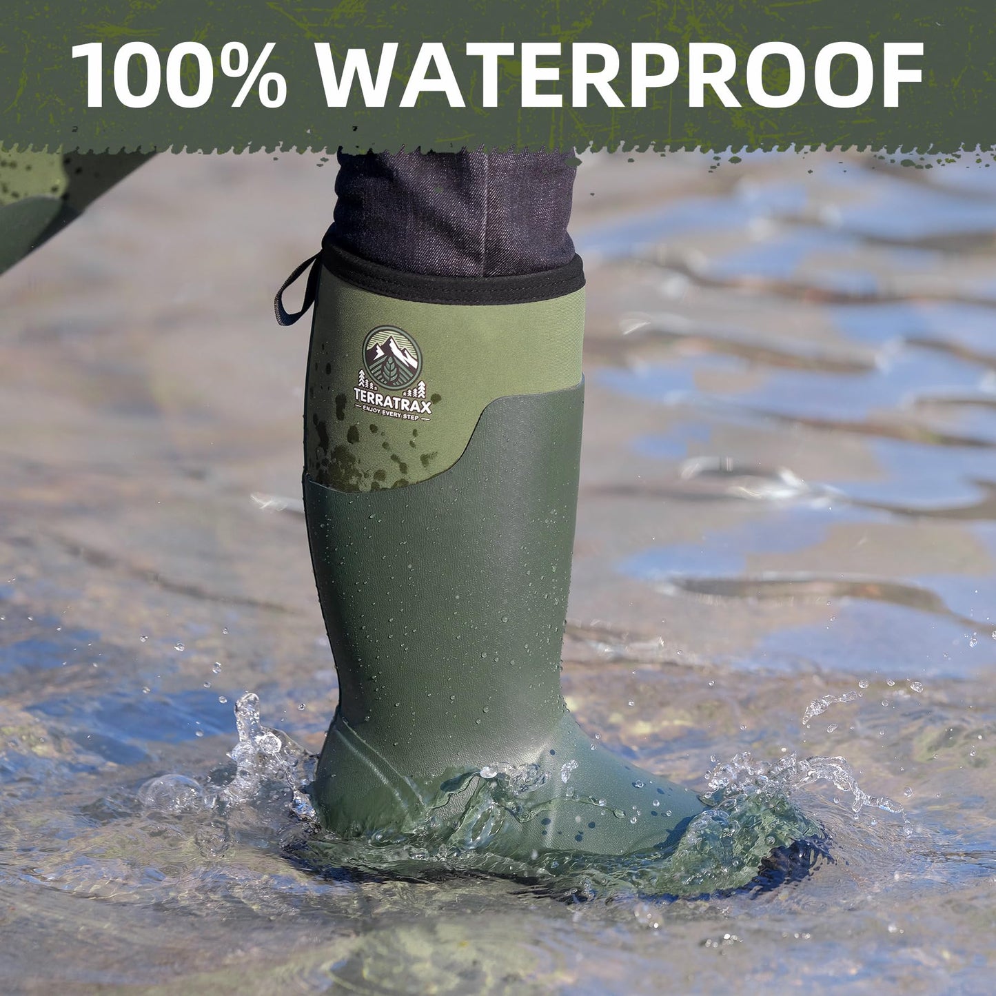 TerraTrax Men's Waterproof Insulated Rubber Hunting Boots – 6mm Neoprene Rain Boots for Outdoor Work, Fishing, Farming & Gardening Green Size 12
