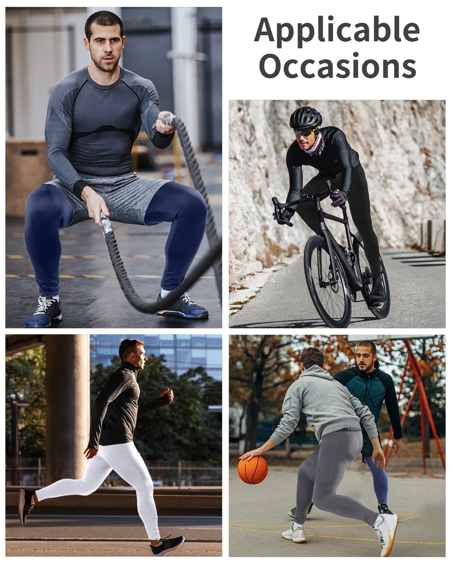 Roadbox Athletic Mens' Thermal Leggings Warm Compression Pant Fleece-Lined Baselayer Tights for Basketball Cycling Gym Winter