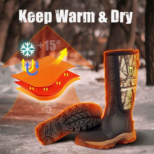 TIDEWE Hunting Boots Snake Proof for Men, Waterproof Insulated Warm Rubber Boots with Steel Shank, 5mm Neoprene Warm Durable Lightweight Outdoor Boots, Durable Work Boots for Farming Gardening Fishing
