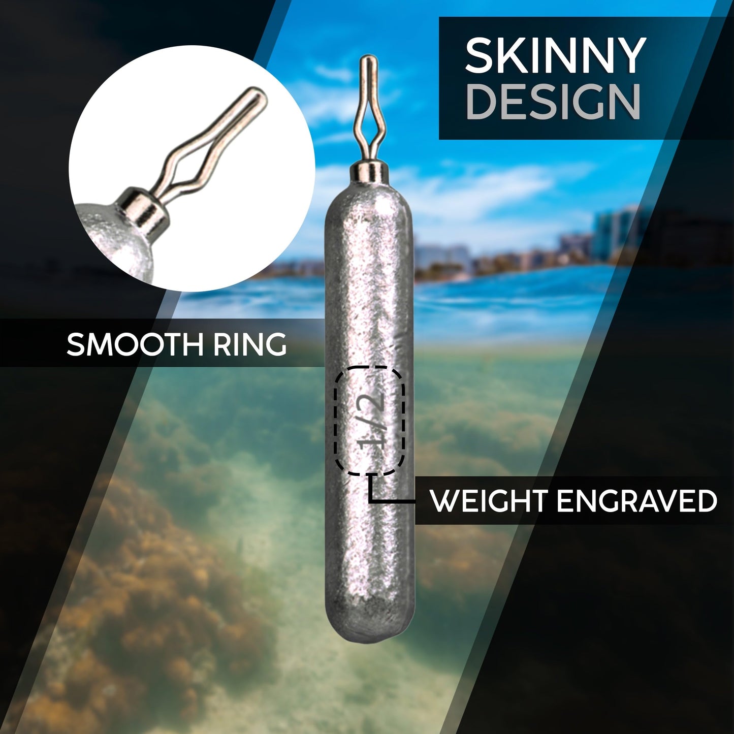 Reaction Tackle Drop Shot Weights for Bass Fishing - Skinny Pencil Sinkers for Drop Shot Rig - Freshwater and Saltwater Finesse Fishing - Silver 46 Piece Kit