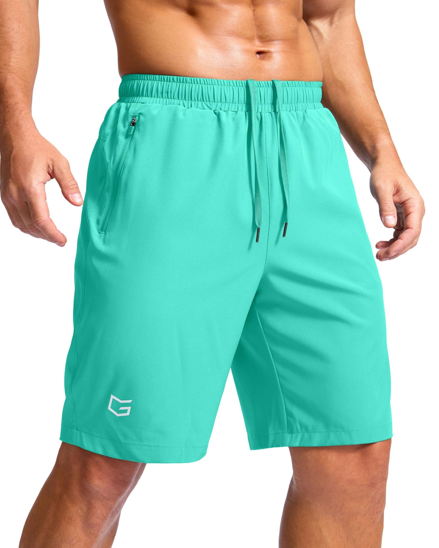 G Gradual Men's Athletic Running Shorts with Zipper Pockets Quick Dry 7"/ 5"/ 9" Workout Gym Shorts for Basketball Hiking(Light Green,9L)