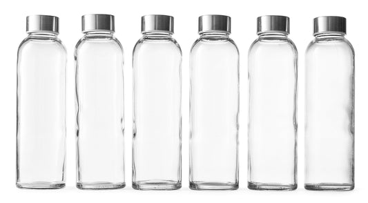 Epica 18-Oz. Glass Beverage Bottles, Set of 6 (Beverage Glasses + Carrying Loop Caps)