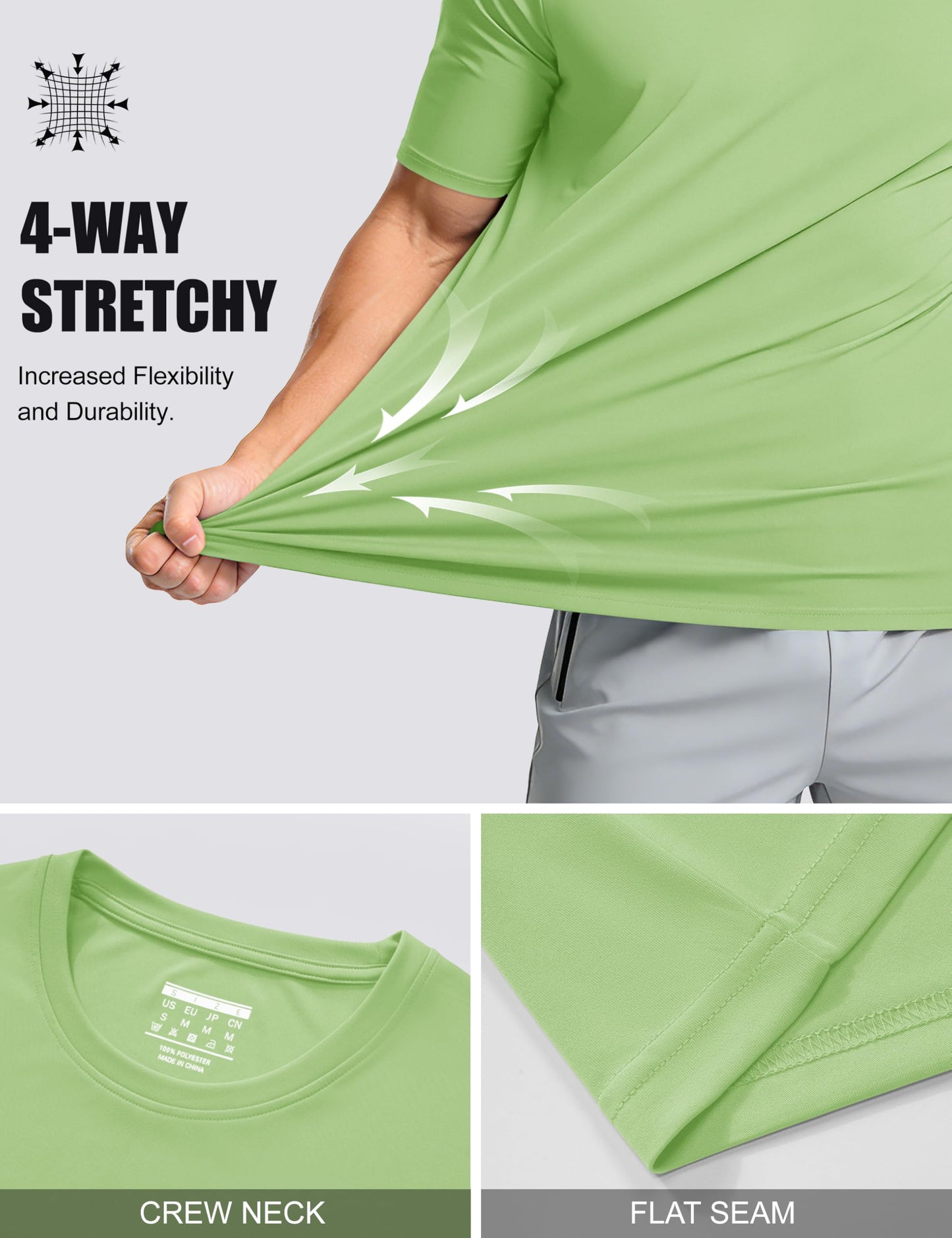 MAGCOMSEN UPF 50 Shirts for Men Short Sleeve Summer T-Shirt UV Protection Running Shirts Quick Dry T Shirts Light Green XL