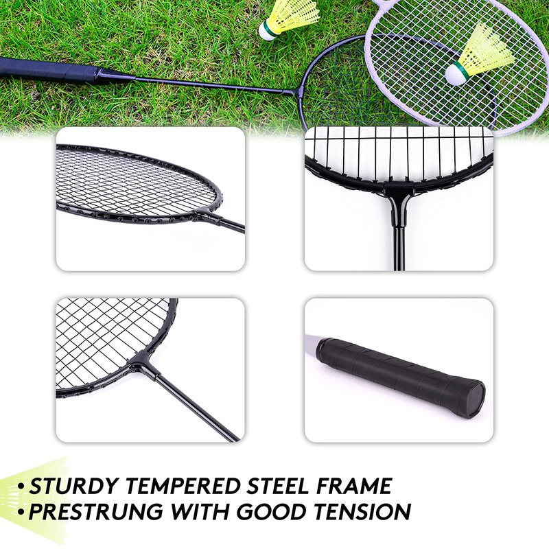 AboveGenius Badminton Rackets Set of 4 for Outdoor Backyard Games, Including 4 Rackets, 6 Nylon Badminton Shuttlecocks, Lightweight Badminton Racquets for Beginners