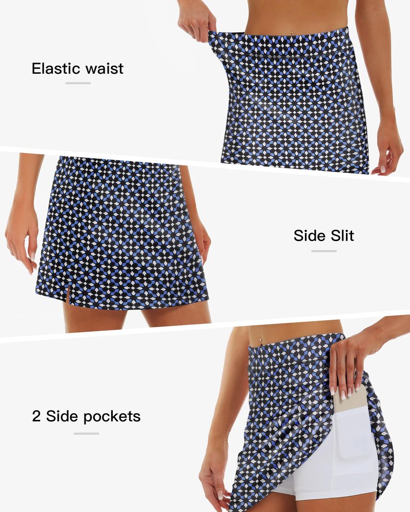 Stelle Women's Athletic Skorts 17" Golf Skirts Inner Shorts Tennis Skort with 2 Pockets Running Sports Pickleball Skirt(Geo Tiles Print,M)