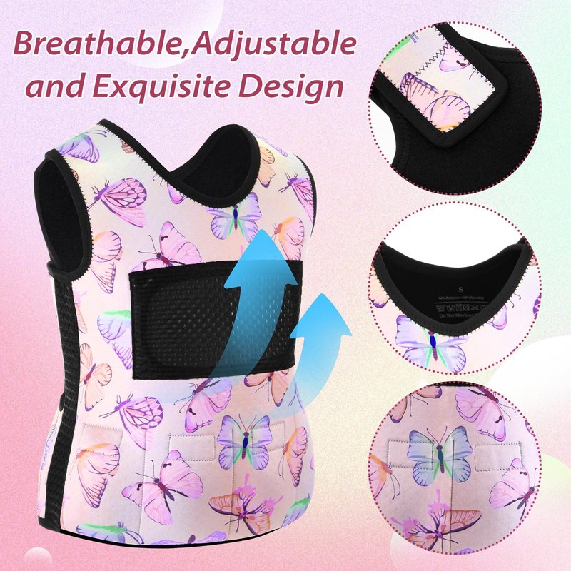 Janmercy Weighted Vest for Kids Ages 4 to 7 and Ages 8+ Boy Girl Adjustable Breathable Compression Vest for Processing Issue(Butterfly,Small,Pink)