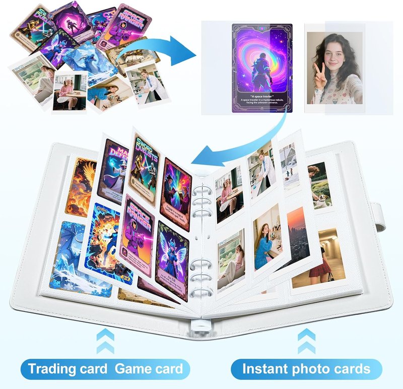 Refillable A5 Photo Album - PU Leather 200 Pocket Binder for Fujifilm Instax Mini & Polaroid Cameras | White