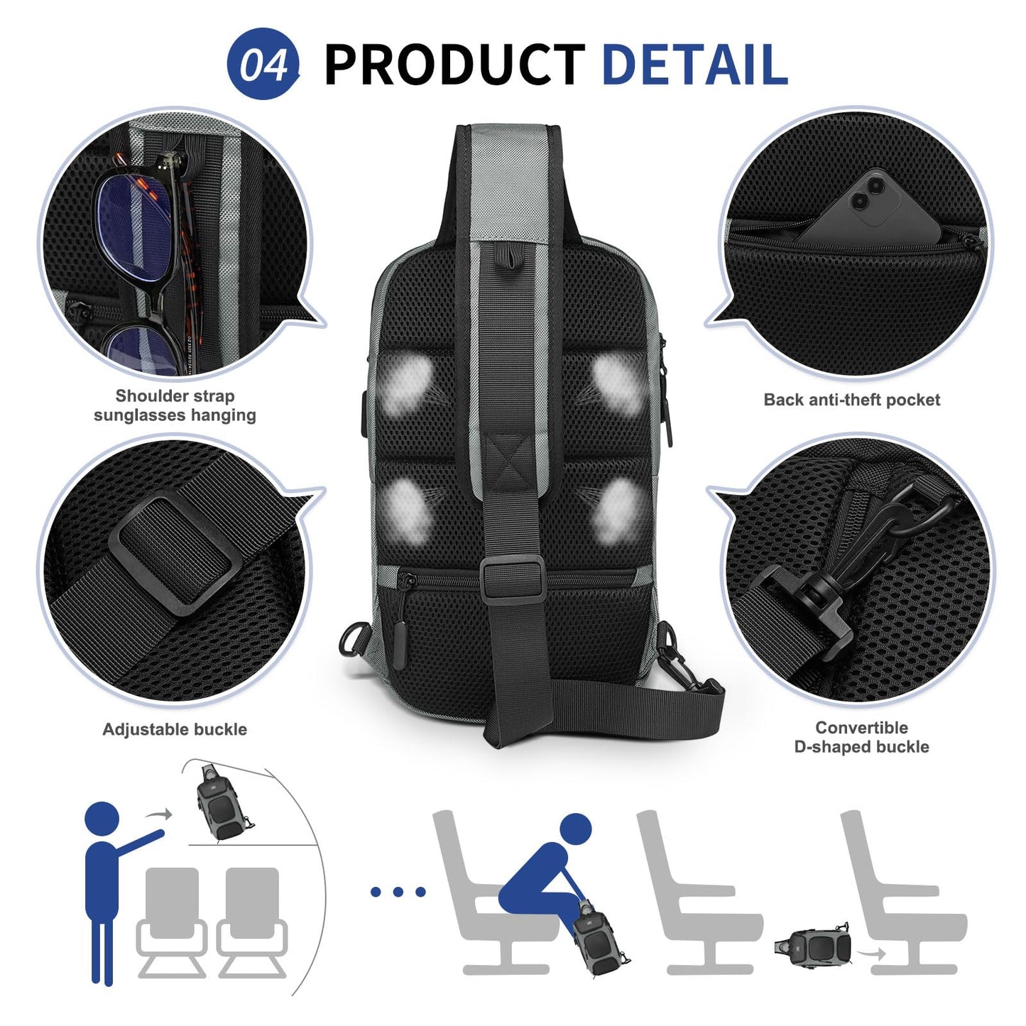 SUIKIHUM Sling Bag for Men, Anti Theft Mini Backpack with USB Charge Port, Lightweight Convertible Crossbody One Strap Casual Pack (Grey)