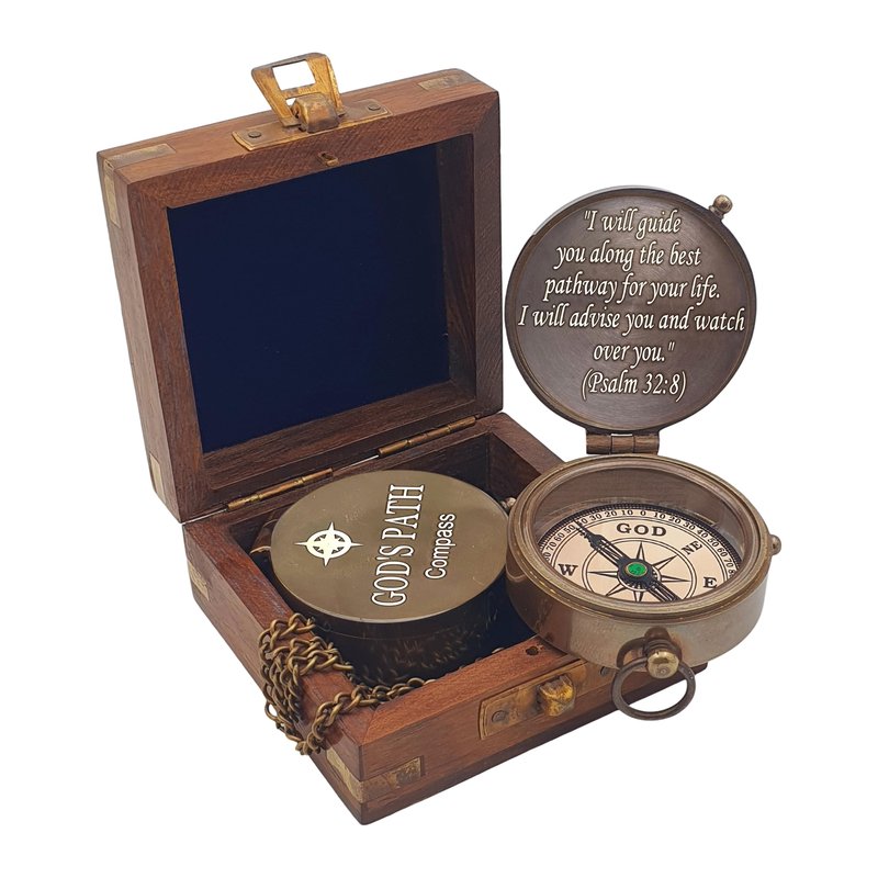 God's Path Compass - Engraved Working Handmade Antique Compass with Scripture - Religious, Christian, Catholic, Christening, First Communion, Confirmation Gifts for Teenage Boys and Men