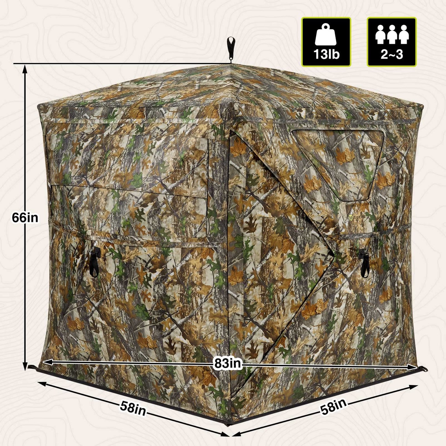 TIDEWE Hunting Blind 270° See Through with Silent Magnetic Door & Sliding Windows, 2-3 Person Pop Up Ground Blind with Carrying Bag, Portable Resilient Hunting Tent for Deer&Turkey Hunting(Camouflage)