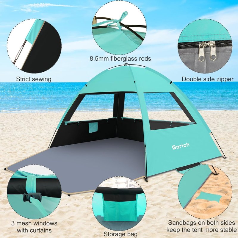 Beach Tent Sun Shelter - UPF 50+ UV Protection | Lightweight & Easy Setup for 3-10 People