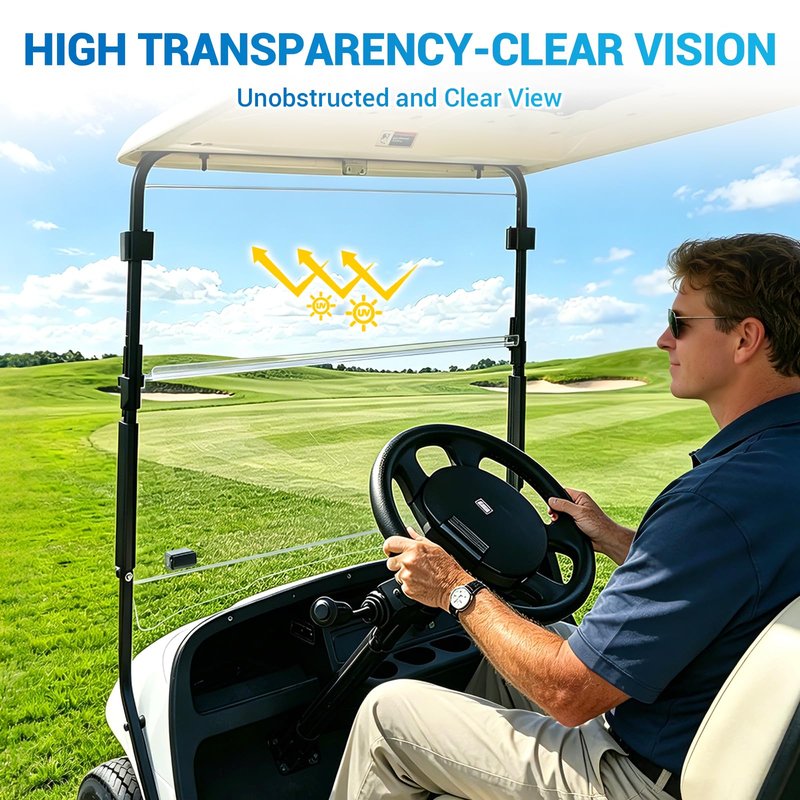 CartClan EZGO TXT Golf Cart Windshield, EZGO Windshield Fit for 1995-2013 EZGO TXT & PDS & DCS Golf Carts with 3/4" Square Tube, Foldable Golf Cart Windshield Replacement, PC UV Resistan