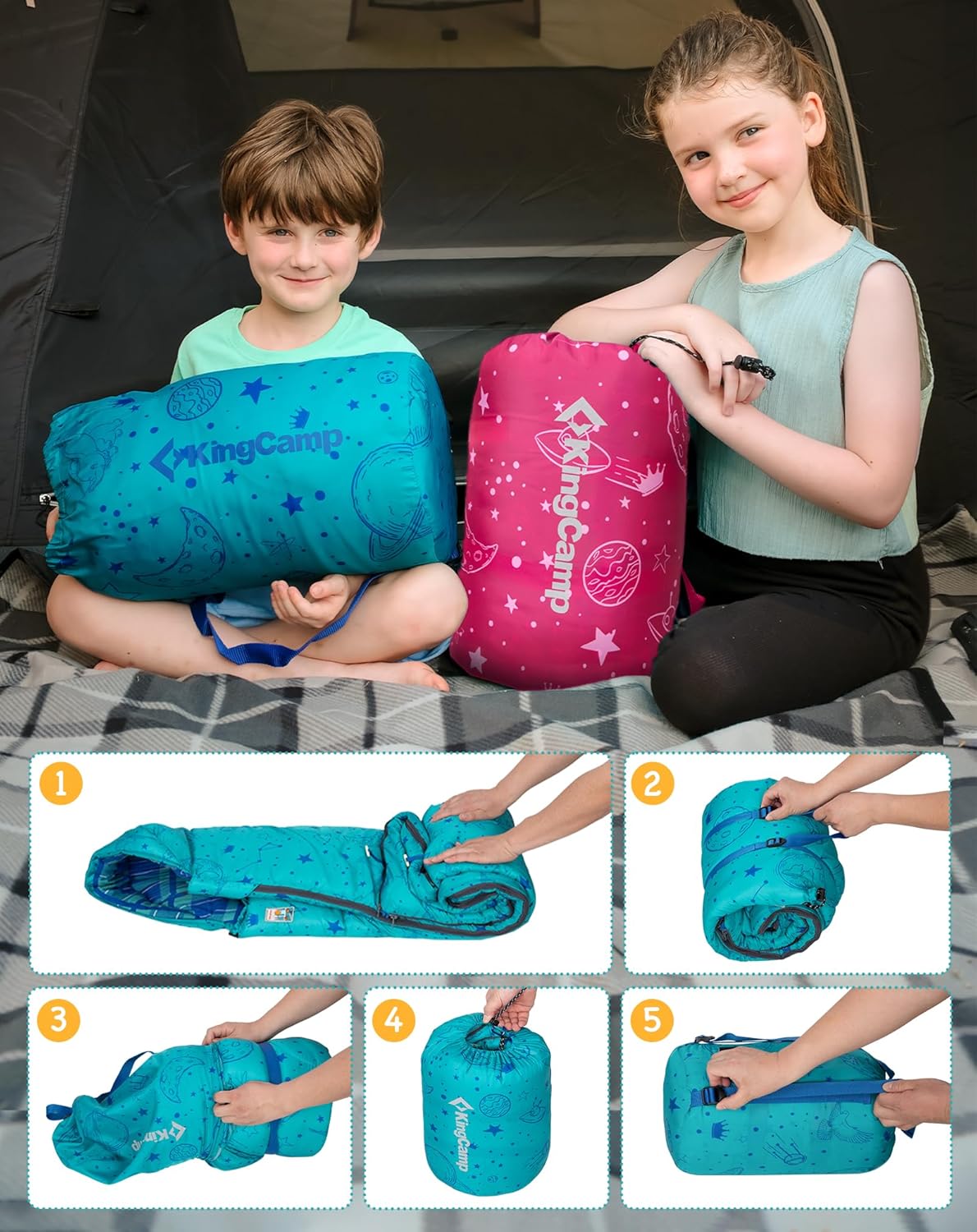 KingCamp Kids Sleeping Bag - Lightweight Waterproof Flannel for Cold Weather | Fits Ages 10-12, 4'7"-5'5" Tall