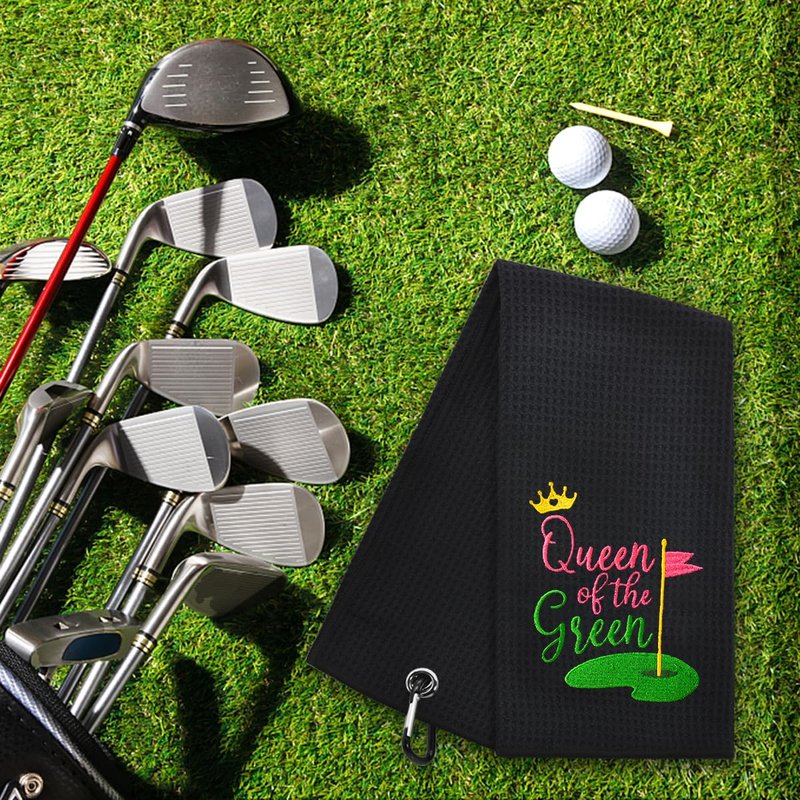 Hafhue Queen of the Green Embroidered Golf Towels - Women's Golf Accessory for Golf Fans - Golfer Accessory Gifts for Men Women Dad Mom - Humorous Golfer Gifts for Women Sister Friend