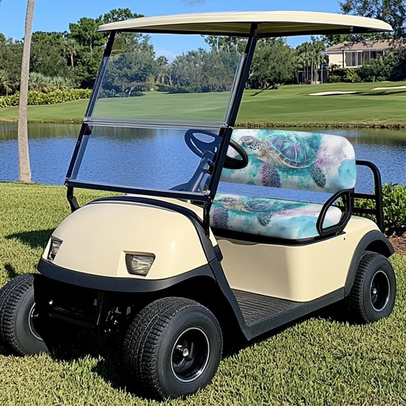 KEIAHUAN Golf Cart Seat Covers for 2 Person Seats Breathable Washable Rear Seat Cover Set Split Backres Front Seat Cover Non-Slip Fit All Golf Cart, Easy Install and Clean, Blue Sea Turtle