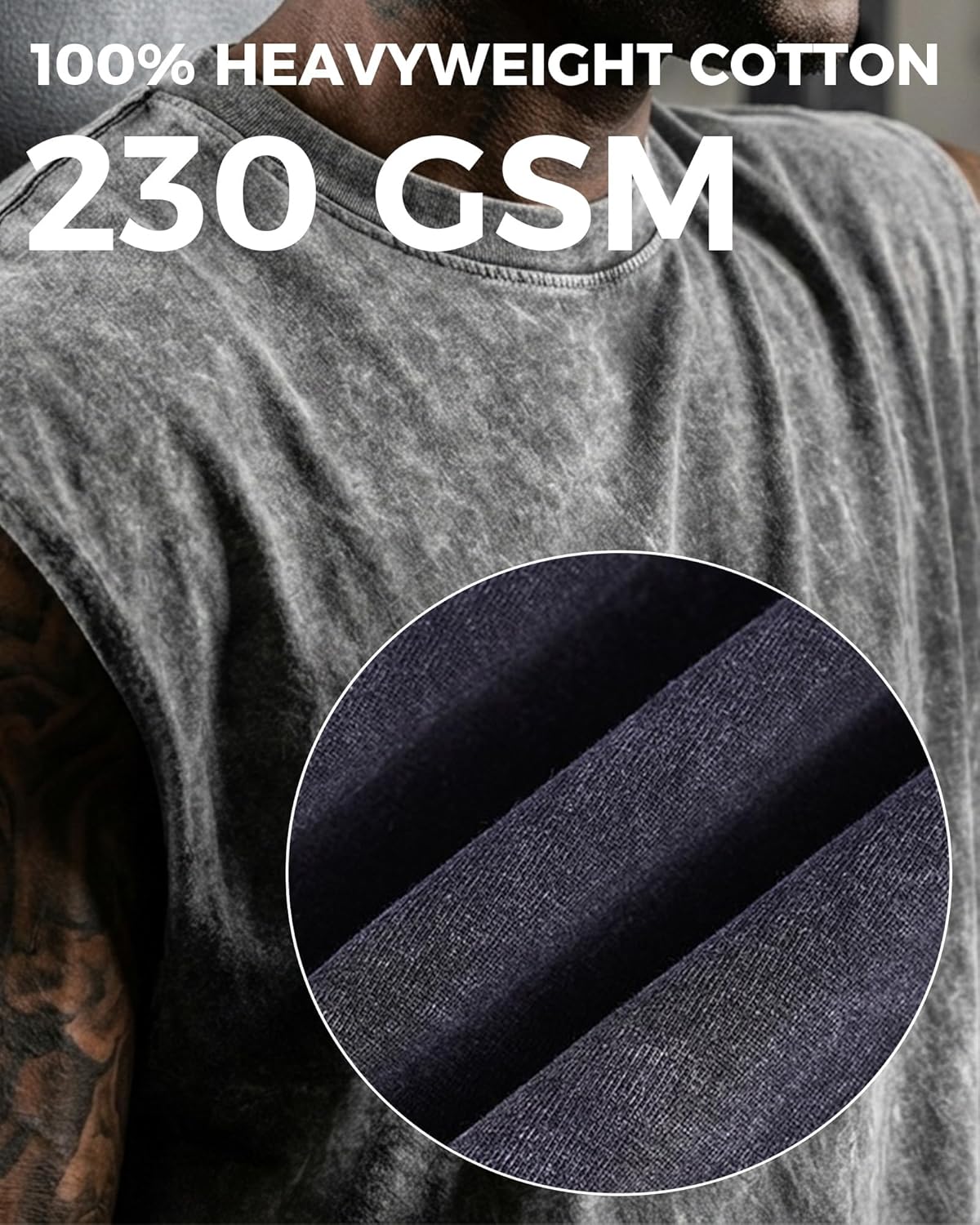Men's Vintage Washed Muscle Tank Tops - 3 Pack Heavyweight Cotton Gym Shirts | Oversized Fit