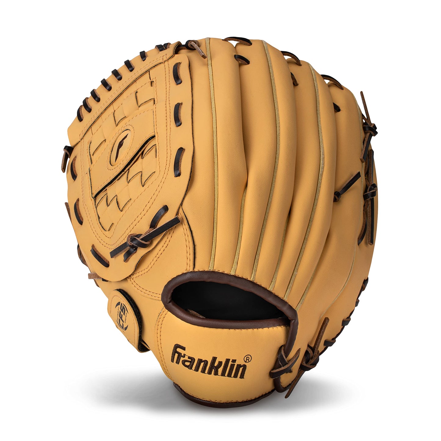 Franklin Sports Field Master Baseball and Softball Gloves for Adults, Youth, and Kids - Durable and Soft Synthetic Leather - Adjustable Fit - Left Hand Throw - 12.5" in. Outfield - Camel Brown
