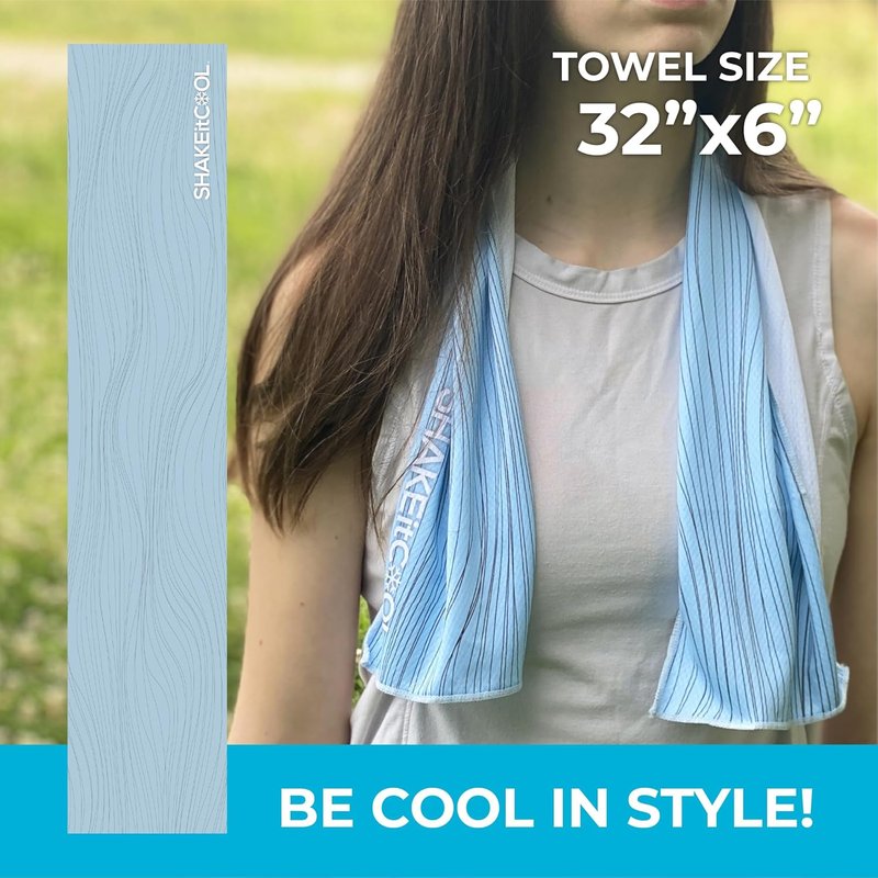 Cooling Towel - Original SHAKEitCOOL | Soft, Lightweight, Sun Protection - Ideal for Biking, Running, Yoga - Blue Wave
