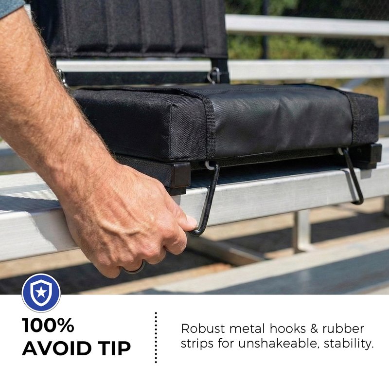 SPORT BEATS Stadium Seats with Back Support Bleacher Chairs with Back and Cushion Thick Padded Bleacher Seats Includes Shoulder Strap Black 1pc Standard