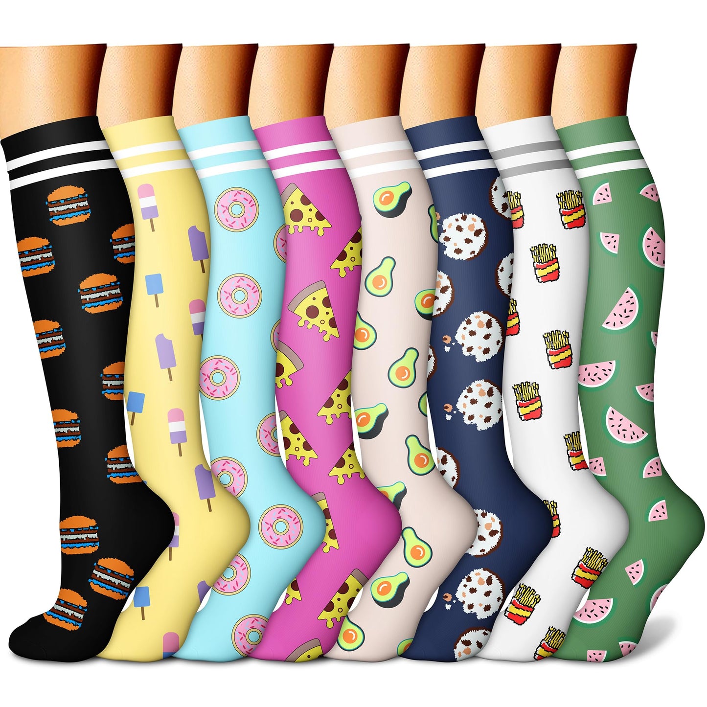CHARMKING Compression Socks for Women & Men (8 Pairs) 15-20 mmHg Graduated Copper Support Calf Socks are Best for Pregnant, Nurses - Boost Performance, Circulation, Knee High Wide Calf(S/M, Multi 54)