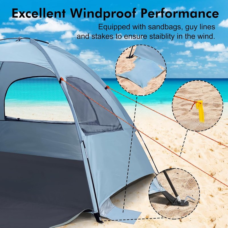 Beach Tent - Anti-UV Portable Sun Shade Shelter for 3-8 People | Extendable Floor, 3 Mesh Windows, Carrying Bag Included