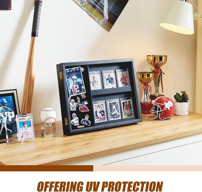 Card Display Cases for Graded Sports Cards - UV Protection, 6-Card Holder | Wall or Countertop Frame for Baseball, Basketball, Football