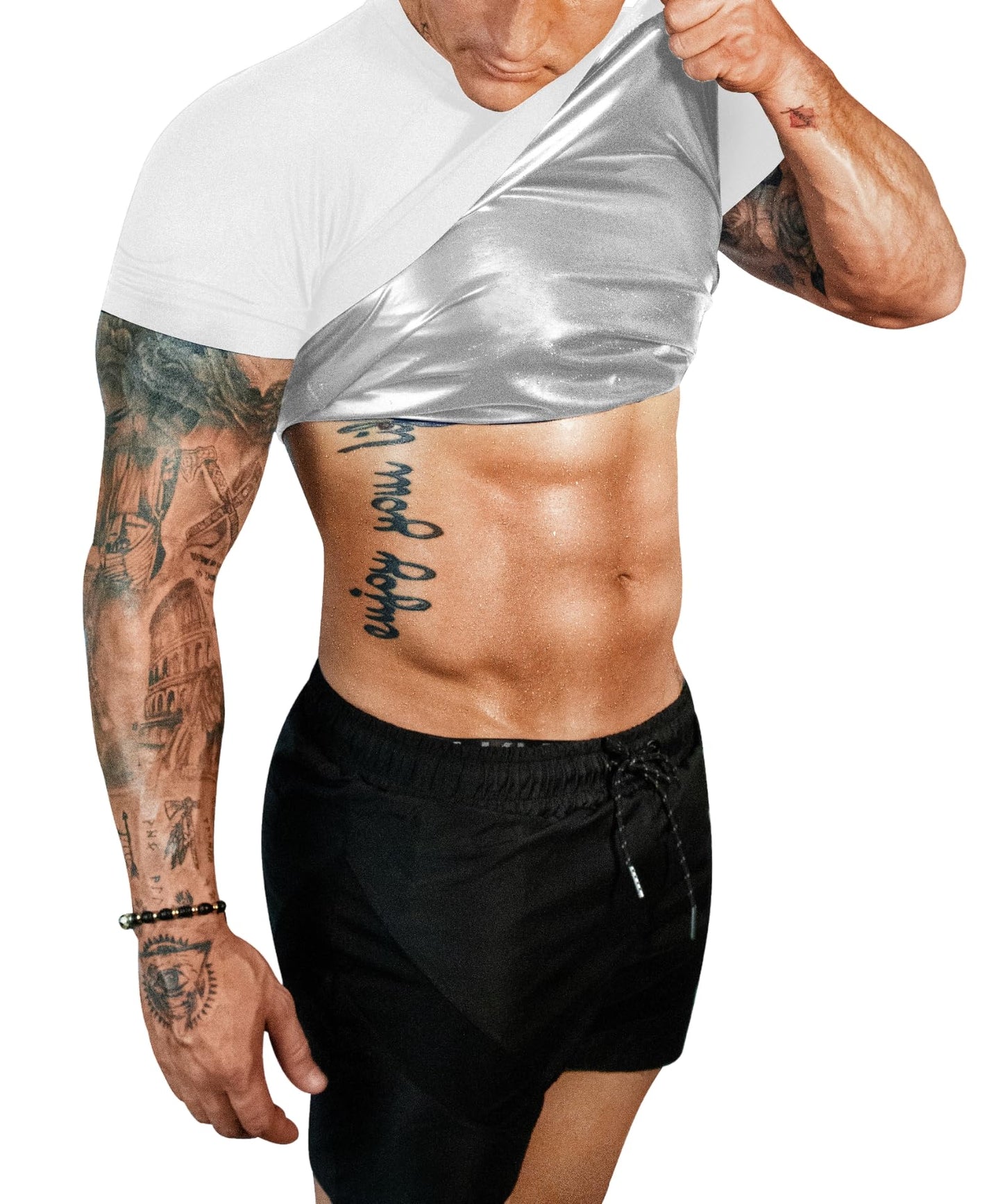 FUXERT Sauna Shirt for Men Sweat Sauna Suit for Gym Exercise Compression Shirt Workout Shapewear (WTGY L)