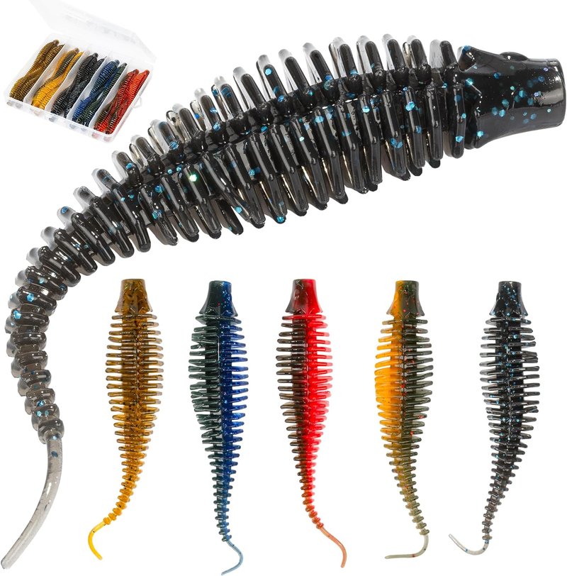 Soft Plastic Worm Fishing Lures Kit - Finesse TRD Stick Worms & Ned Rig Baits for Bass | Freshwater Soft Baits